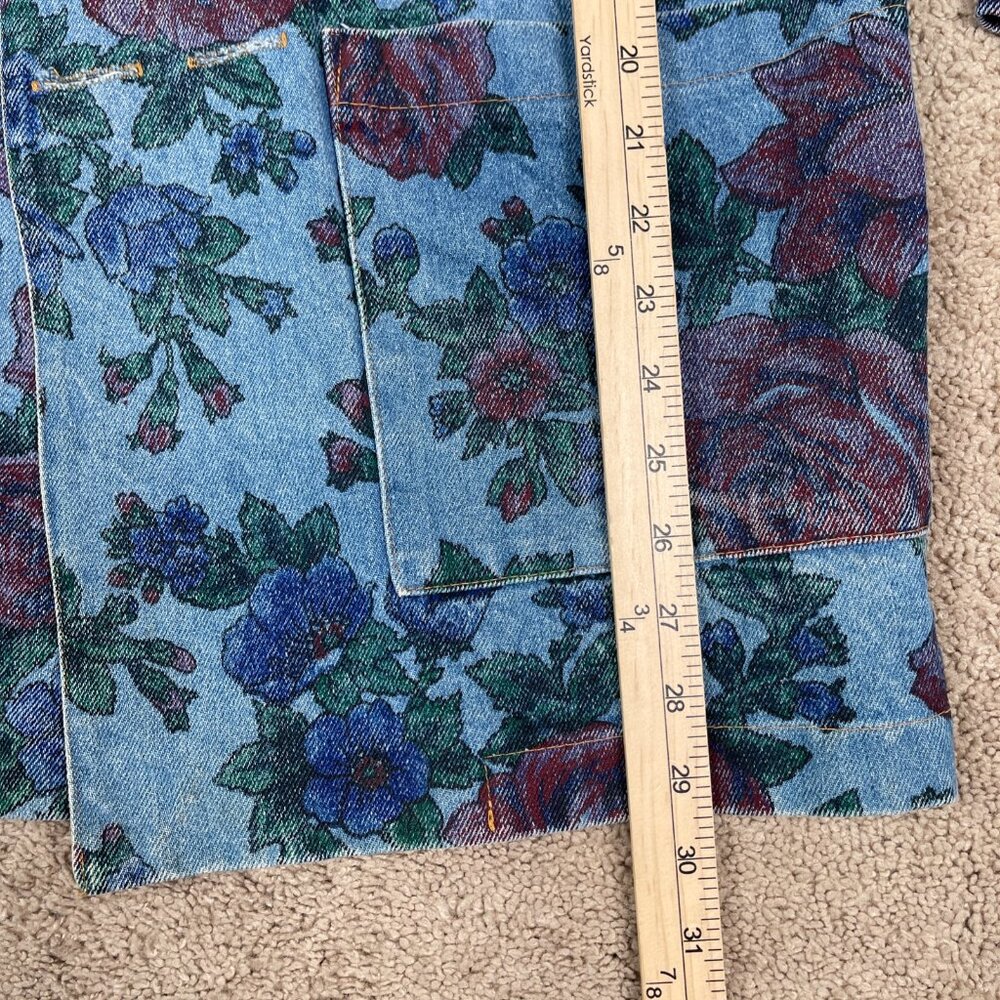 JOUJOU Blazer Womens S Blue Denim Floral Vintage 80s Oversized Boxy Long Jacket - Picture 10 of 13